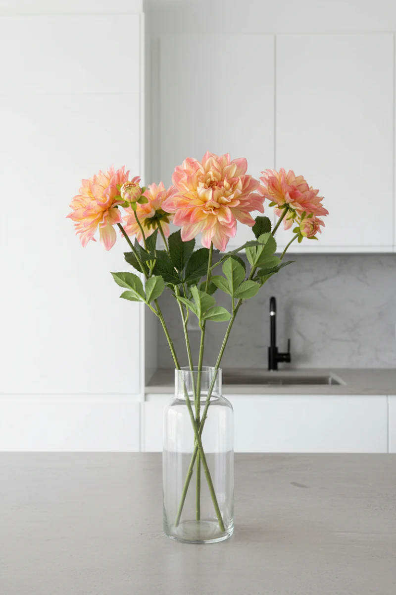 Faux Dahlia Spray 27" Pink Yellow
