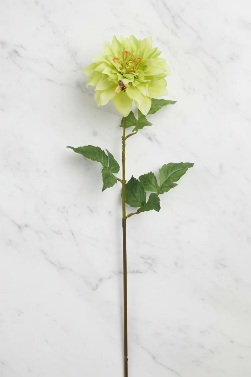 Faux Dahlia Spray With Bee 25" Green