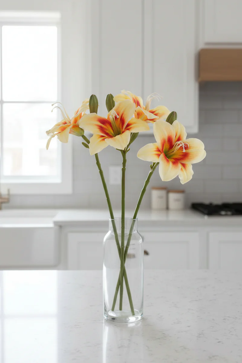 Faux Daylily Spray 15" Orange and Yellow