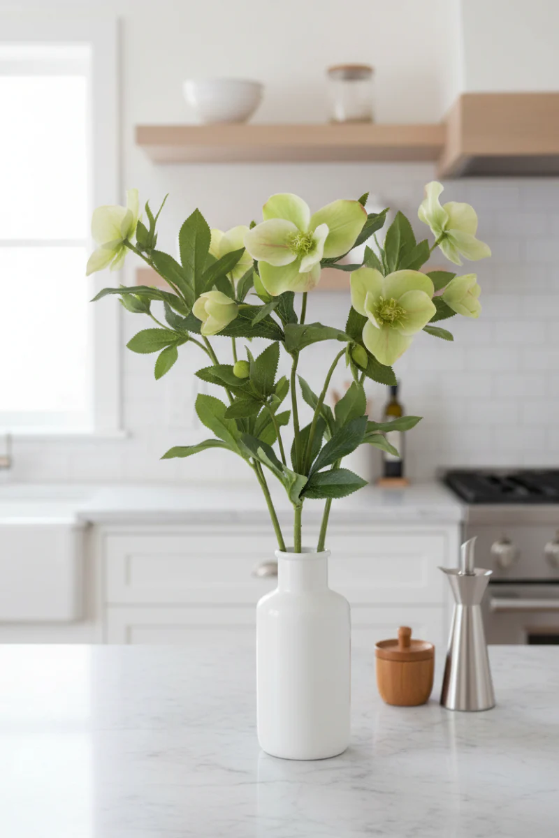 Faux Helleborus Spray 25" Two Tone Green