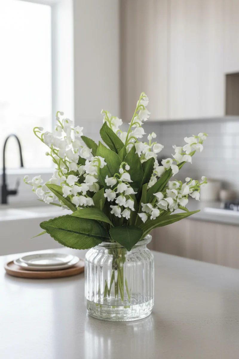 Faux Lily of the Valley in Vase 9" White