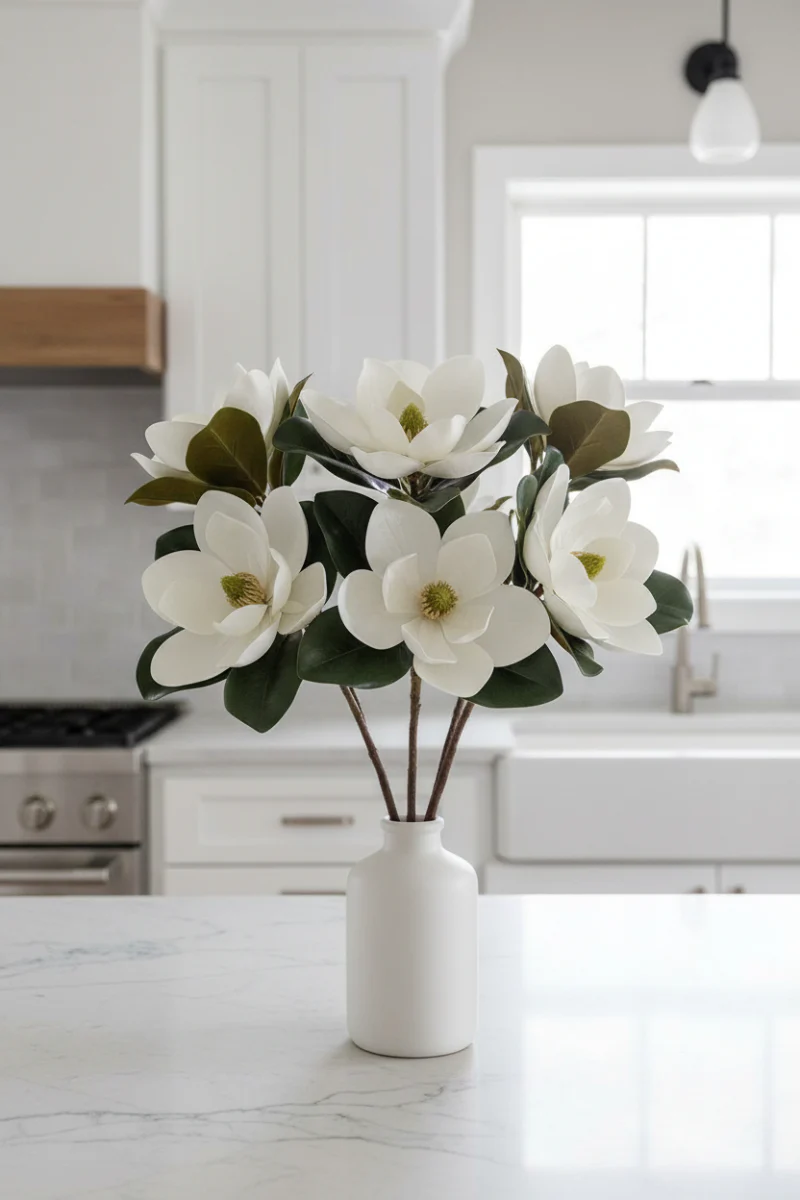 Faux Magnolia Spray 18" White