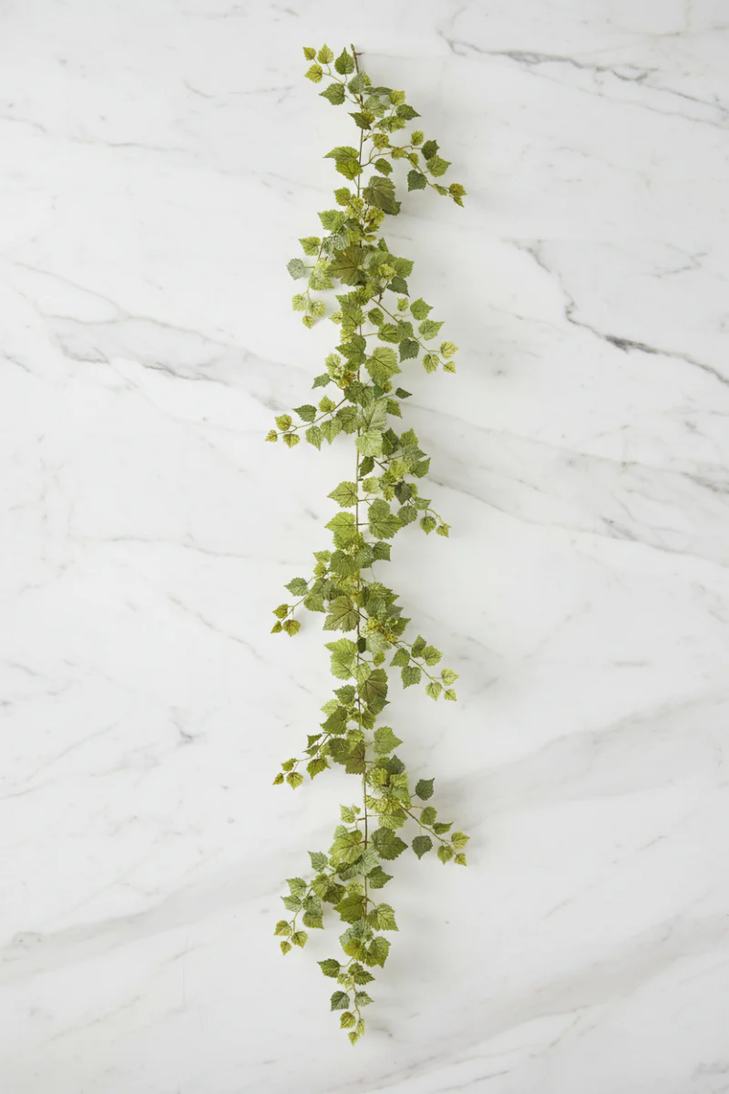 Faux Mini Grape Leaf Vine 6' Frosted Green