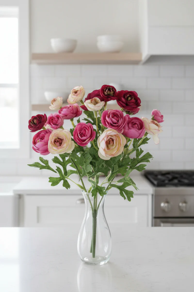 Faux Mini Ranunculus Bush 10.5" Cerise Beauty