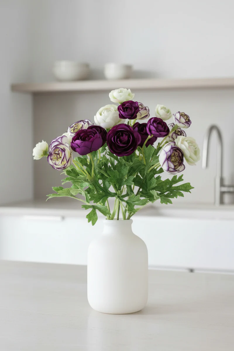 Faux Mini Ranunculus Bush 10.5" Violet & Orchid