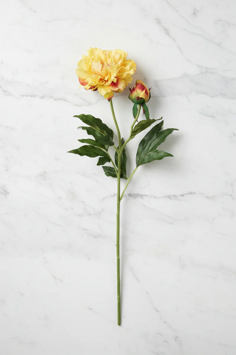 Faux Peony Spray 28" Yellow