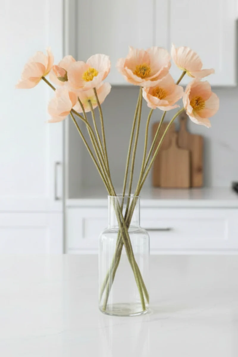 Faux Poppy Spray 23" Peach