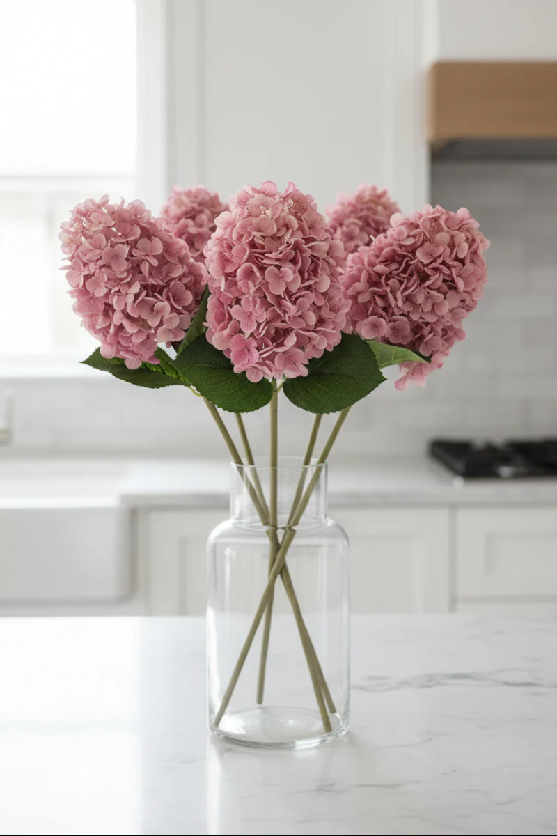 Faux Real Touch Cone Hydrangea Stem 28" Dark Pink