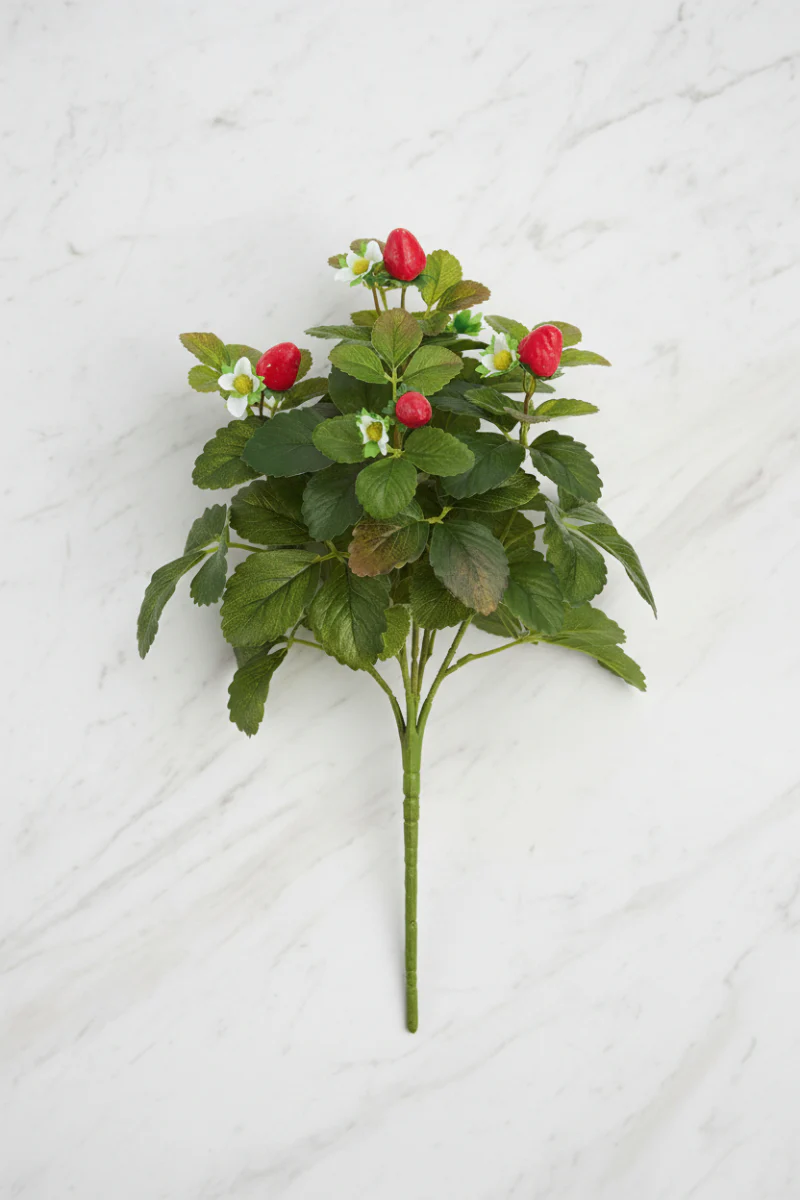 Faux Strawberry Bush 15" Green & Red
