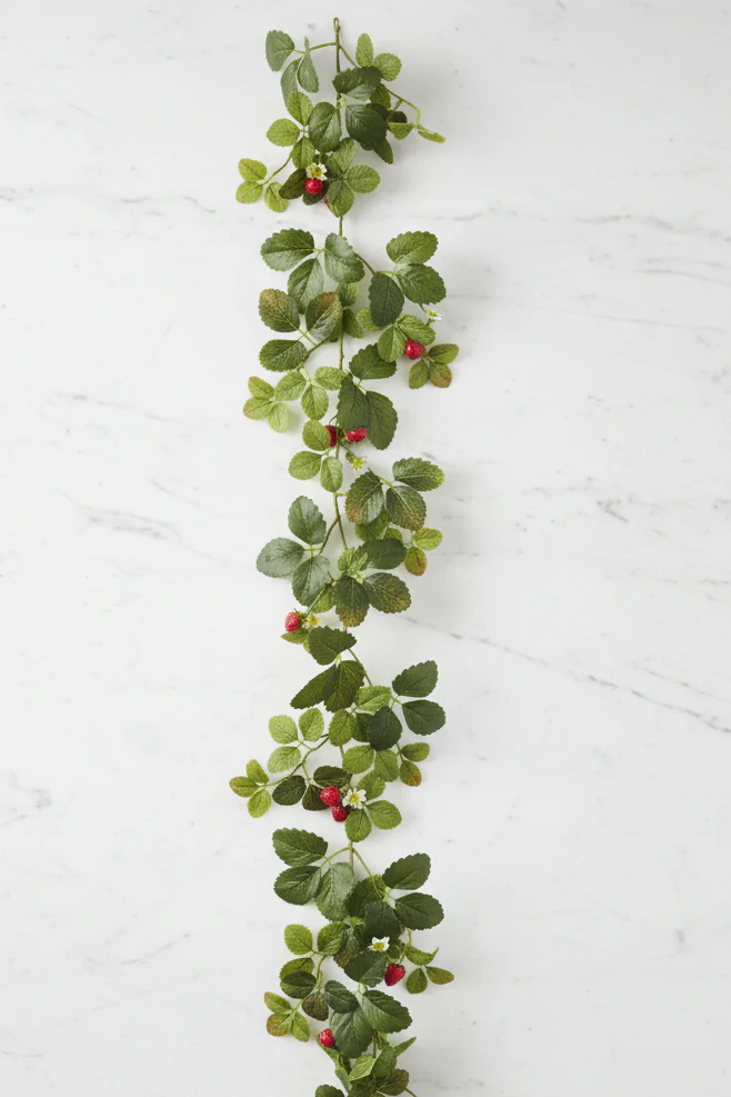 Faux Strawberry Leaf Garland 6' Green & Red