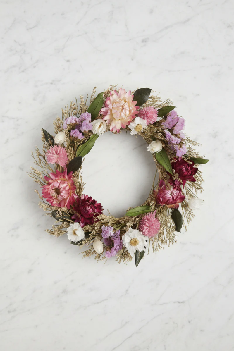 Faux Strawflower Statice Wreath 6.5" Pink Fuchsia
