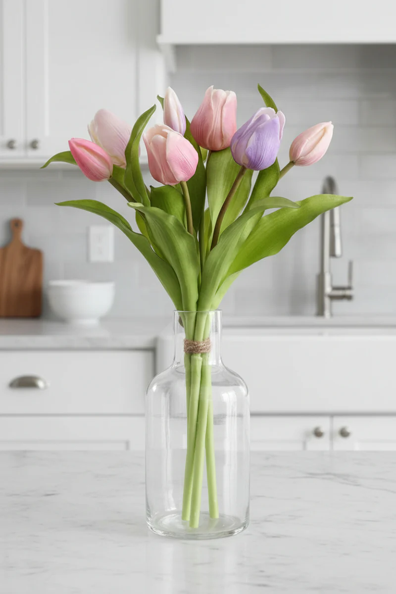 Faux Tulip Bouquet 11.75" Lavender & Rose