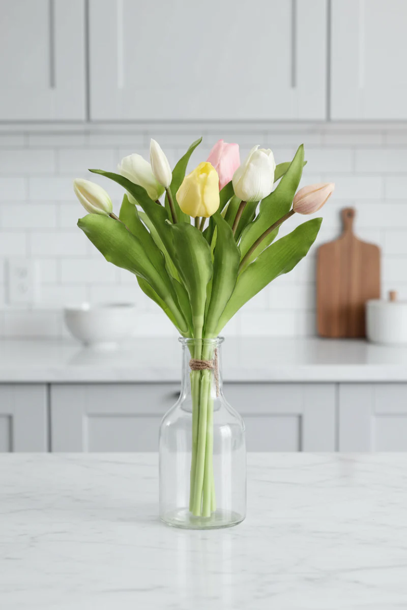 Faux Tulip Bouquet 11.75" Peach & Yellow