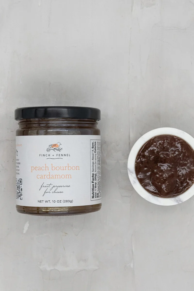 Finch + Fennel Peach Bourbon Cardamom Fruit Preserves for Cheese 10 oz - Image 2