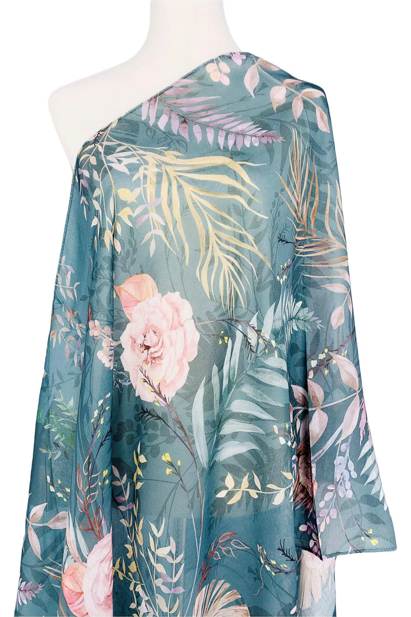 Floral Scarf Teal & Pink - Image 2