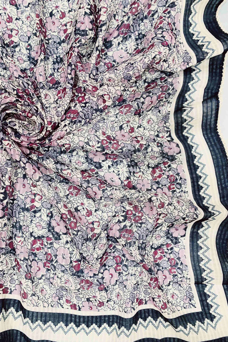 Embroidered Edge Floral Square Scarf Blue-Pink - Image 3