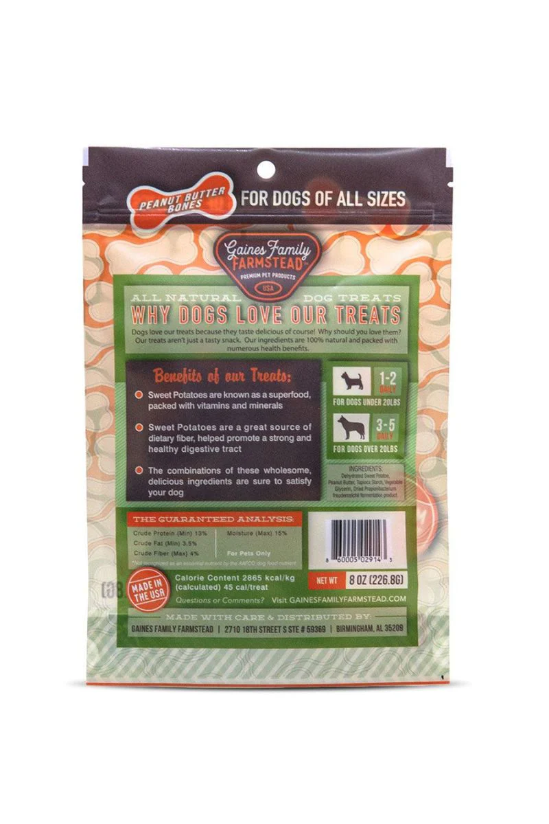 Gaines Family Farmstead Dog Treats Sweet Potato Peanut Butter Bones 8 oz - Image 2