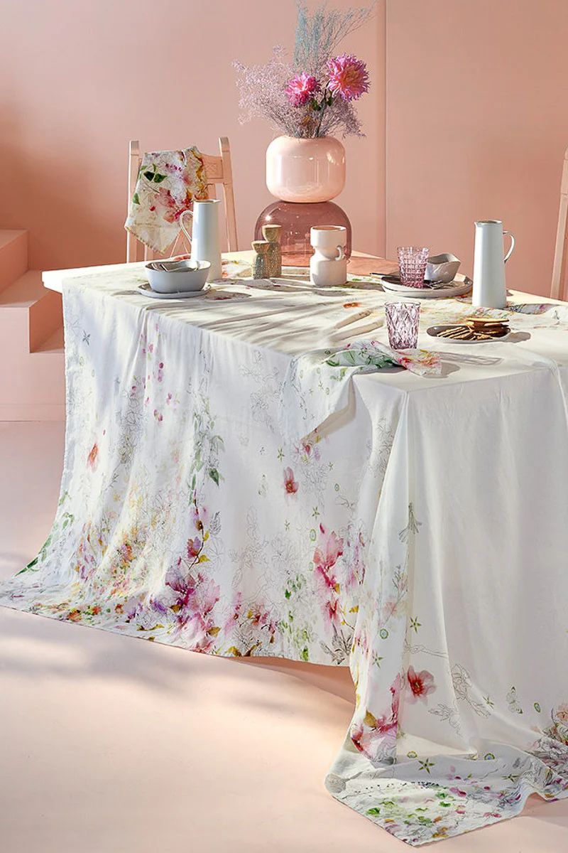 Garnier-Thiebaut Jardin Sauvage Tablecloth 61"x102" Blanc