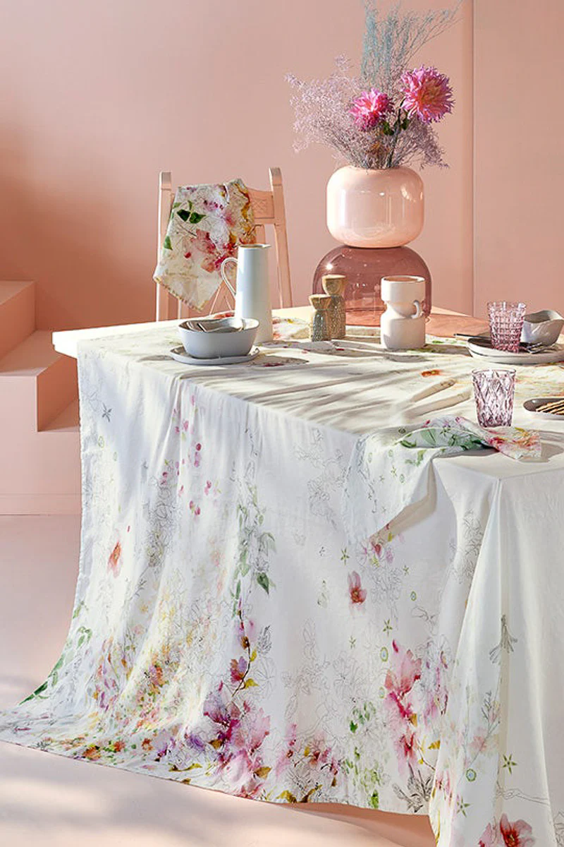 Garnier-Thiebaut Jardin Sauvage Tablecloth 61"x61" Blanc