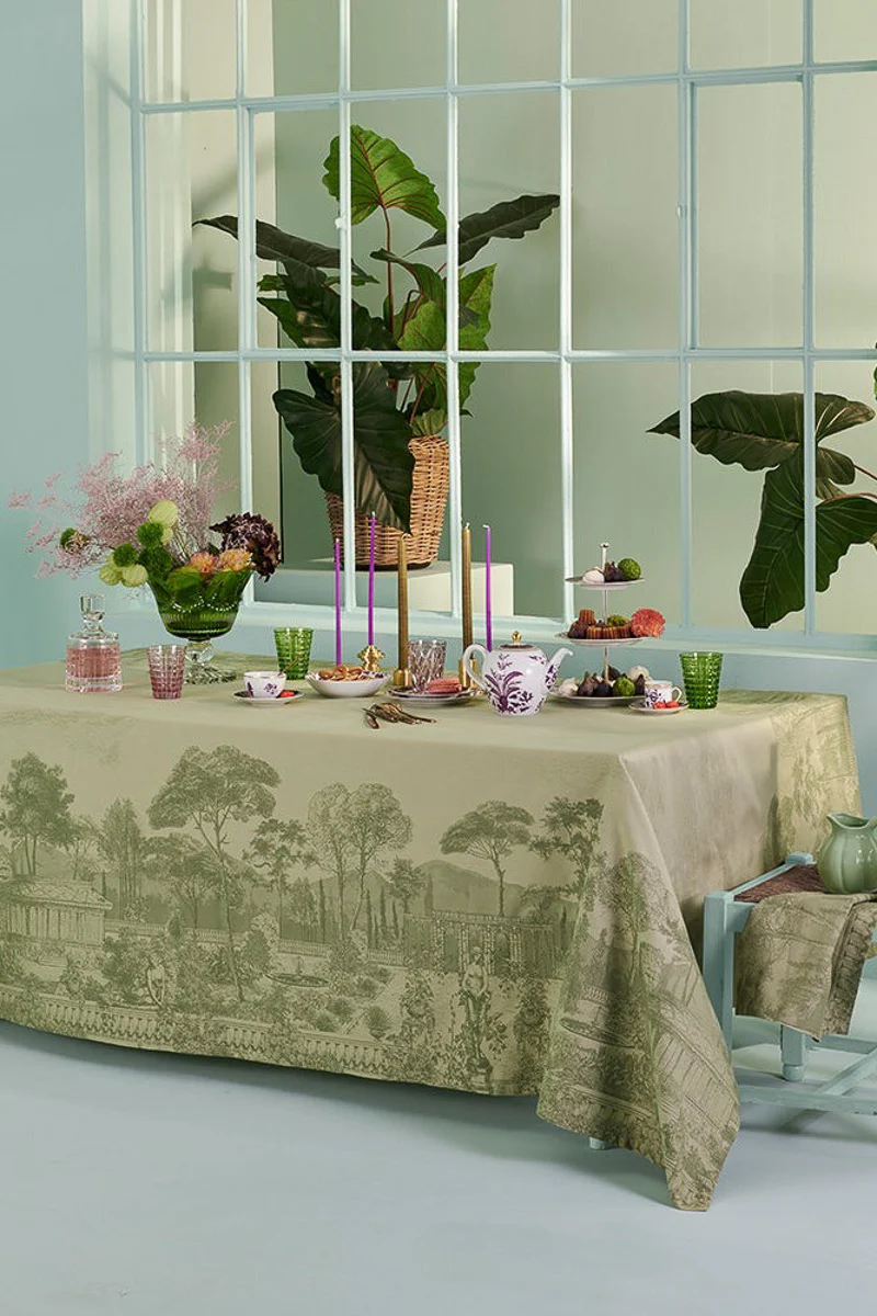 Garnier-Thiebaut Jardin Spirituel Tablecloth Olive