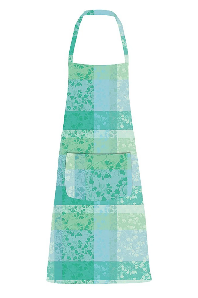Garnier-Thiebaut Mille Feuillages Coated Apron With Pocket 30"x33" Turquoise