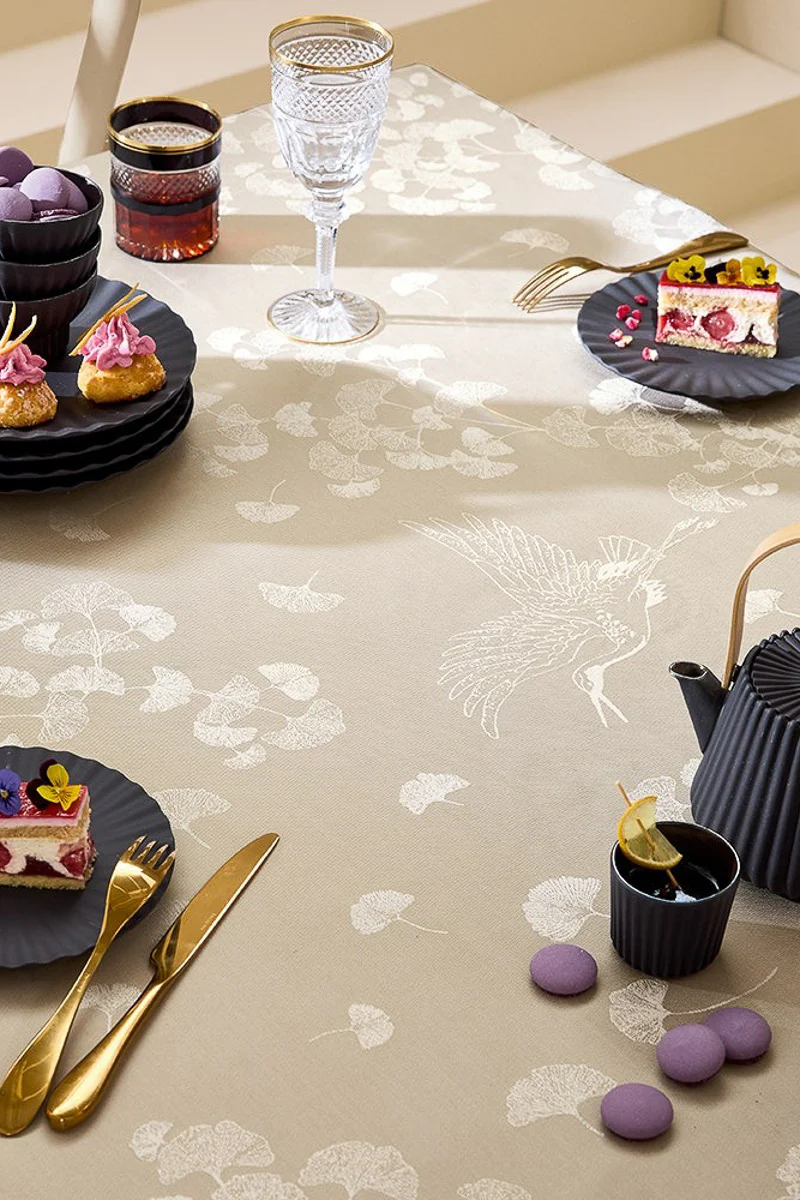 Garnier-Thiebaut Mille Ginkos Tablecloth 71"x71" Naturel - Image 2