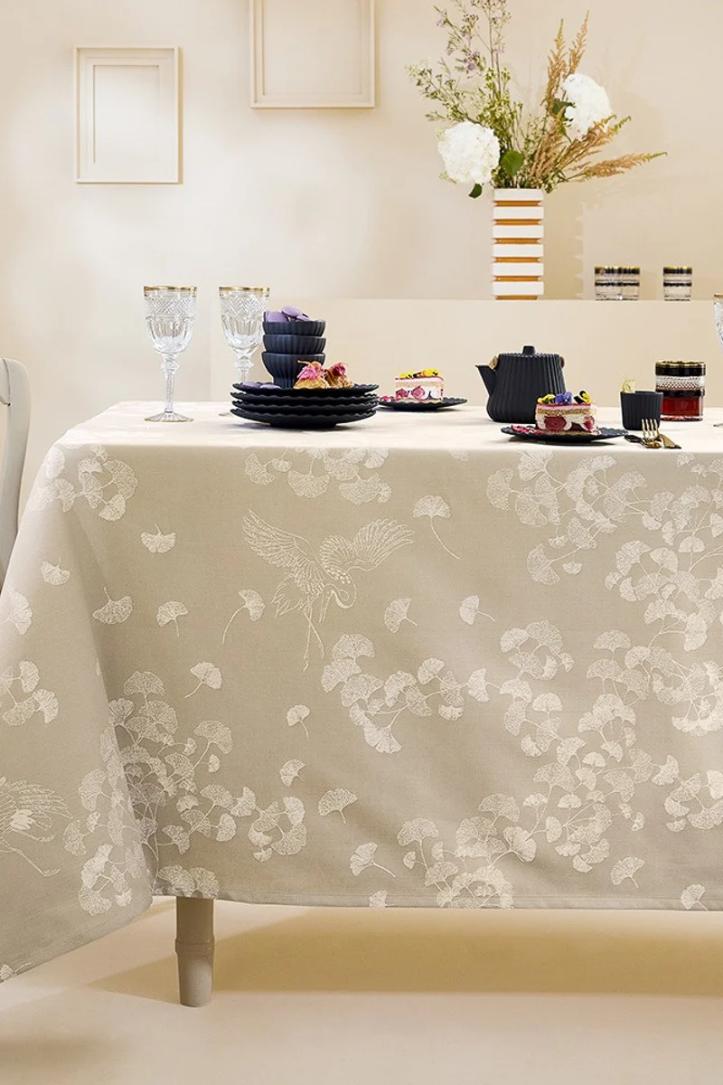 Garnier-Thiebaut Mille Ginkos Tablecloth 71"x71" Naturel - Image 3