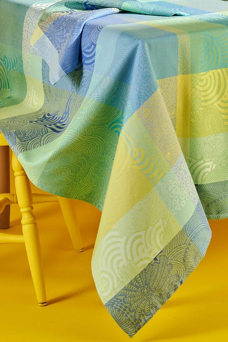 Garnier-Thiebaut Mille Rainures Coated Tablecloth 59"x59" Atoll - Image 2