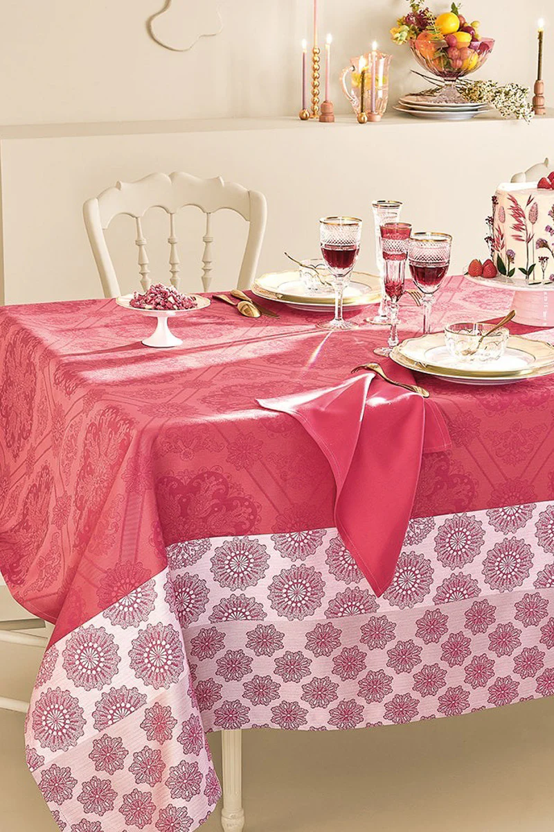 Garnier-Thiebaut Mille Rosaces Tablecloth 71"x71" Framboise - Image 2