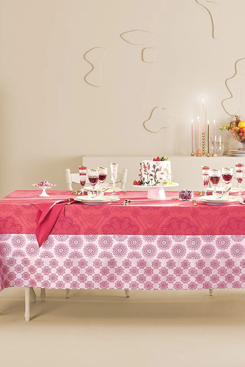 Garnier-Thiebaut Mille Rosaces Tablecloth 71"x71" Framboise - Image 3