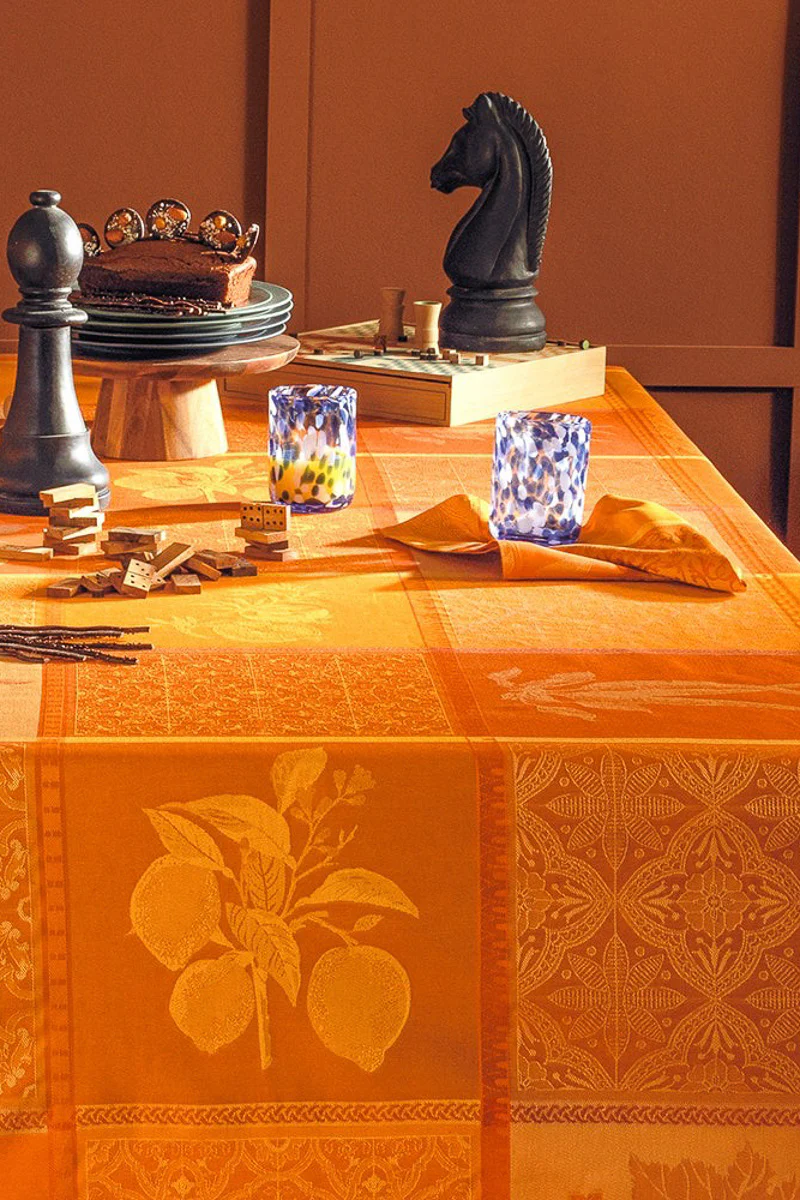 Garnier-Thiebaut Mille Tutti Frutti Coated Tablecloth 69"x98" Ocre - Image 2