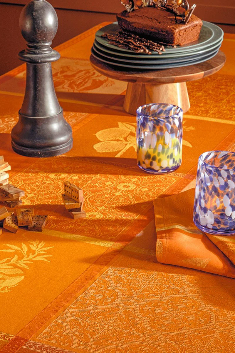Garnier-Thiebaut Mille Tutti Frutti Tablecloth 71"x71" Ocre