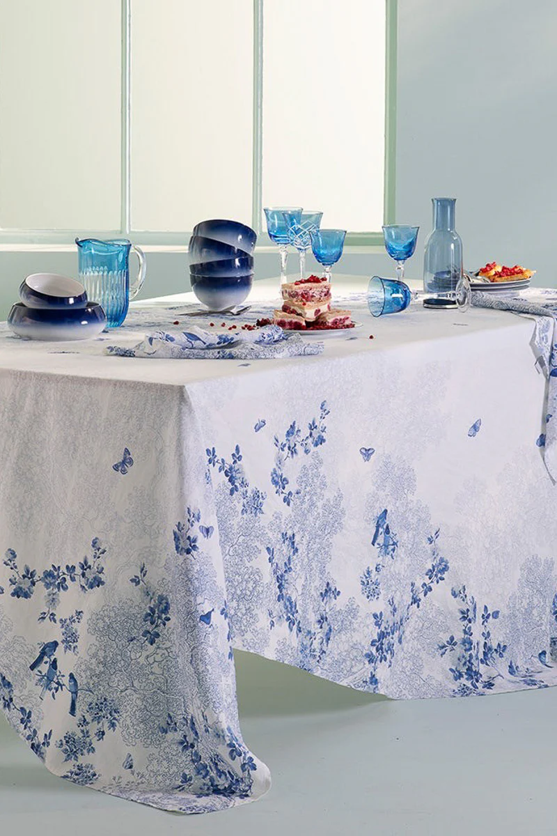 Garnier-Thiebaut Voliere Tablecloth 61"x120" Bleu