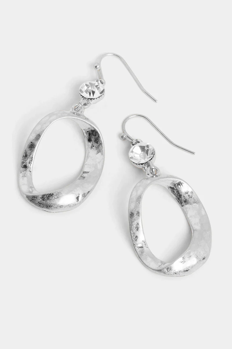 Hammered Twisted Oval Earrings Silver - Image 2