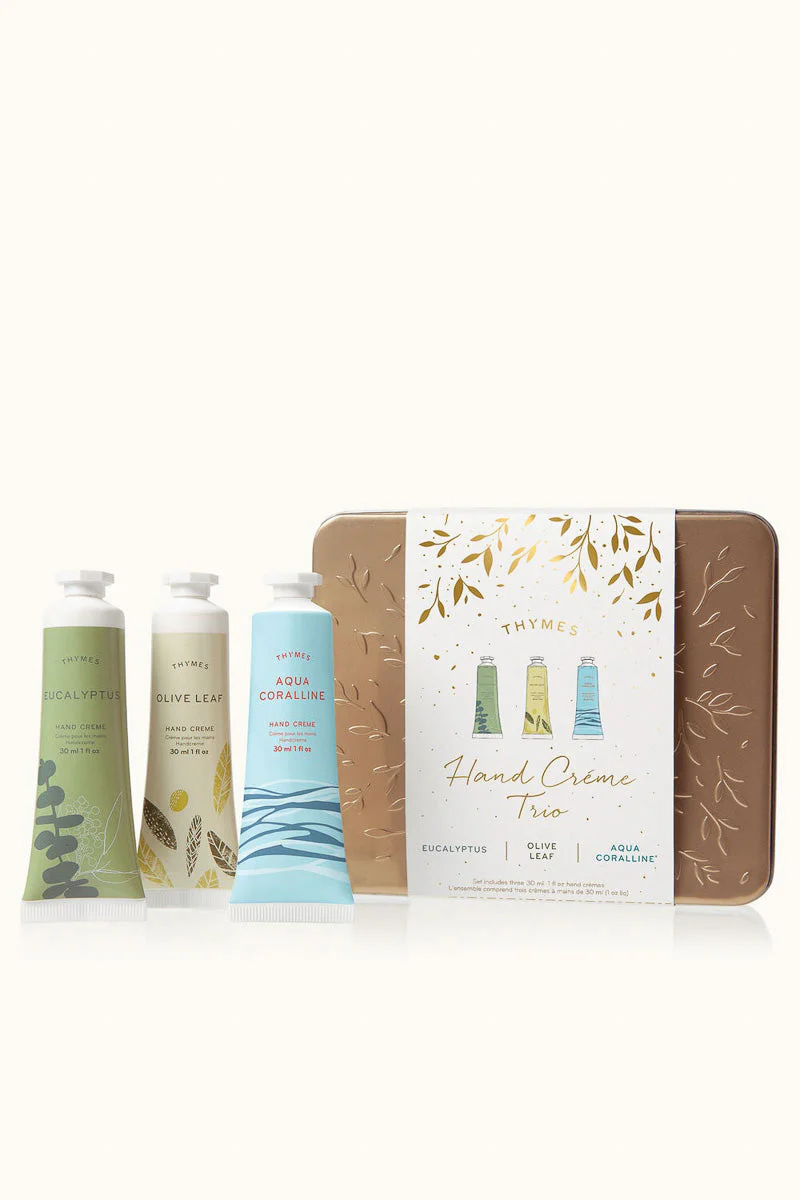 Thymes Eucalyptus, Olive Leaf & Aqua Coralline Hand Cream Trio