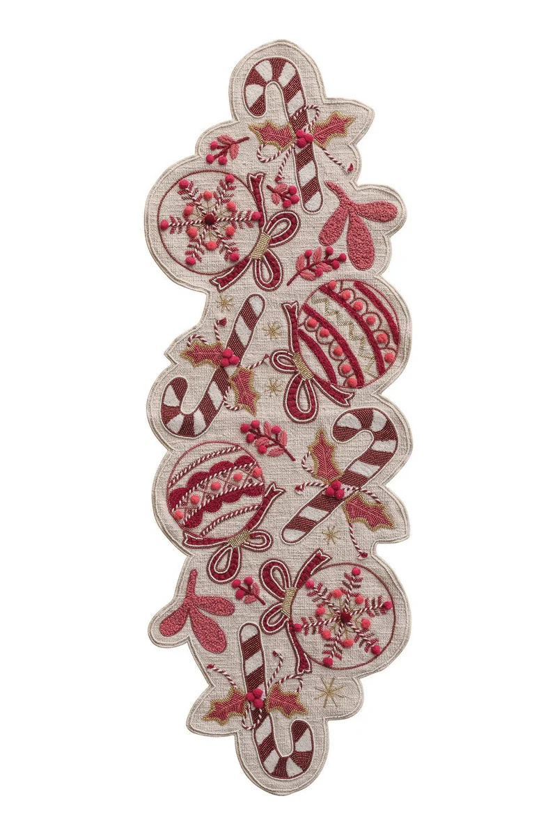 Hand-Embroidered Beaded Slub Table Runner 38"x 14"