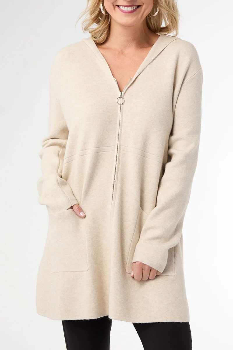 Heavenly-Luxe Zip Front Hooded Cardigan with Pockets S/M Oatmeal - Image 2