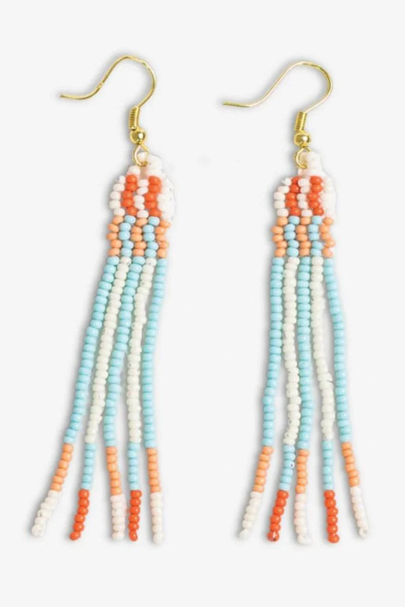 Ink + Alloy Melissa Alternating Two Color Grids Petite Beaded Fringe Earrings Amalfi