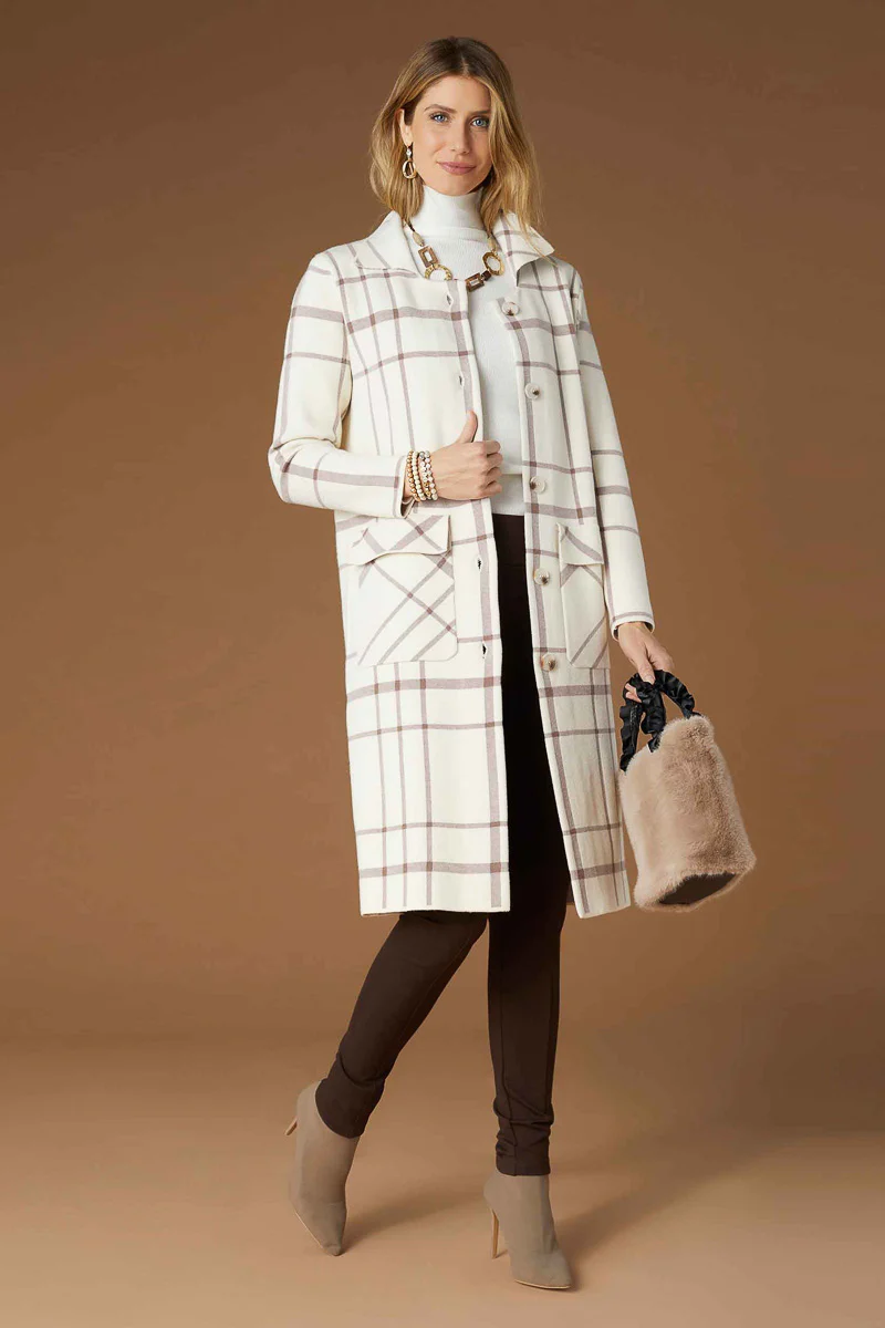 Juliana Double Knit Long Coat Cream/Mushroom Large/Extra Large - Image 2