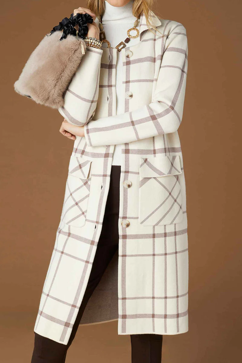 Juliana Double Knit Long Coat Cream/Mushroom Small/Medium - Image 2