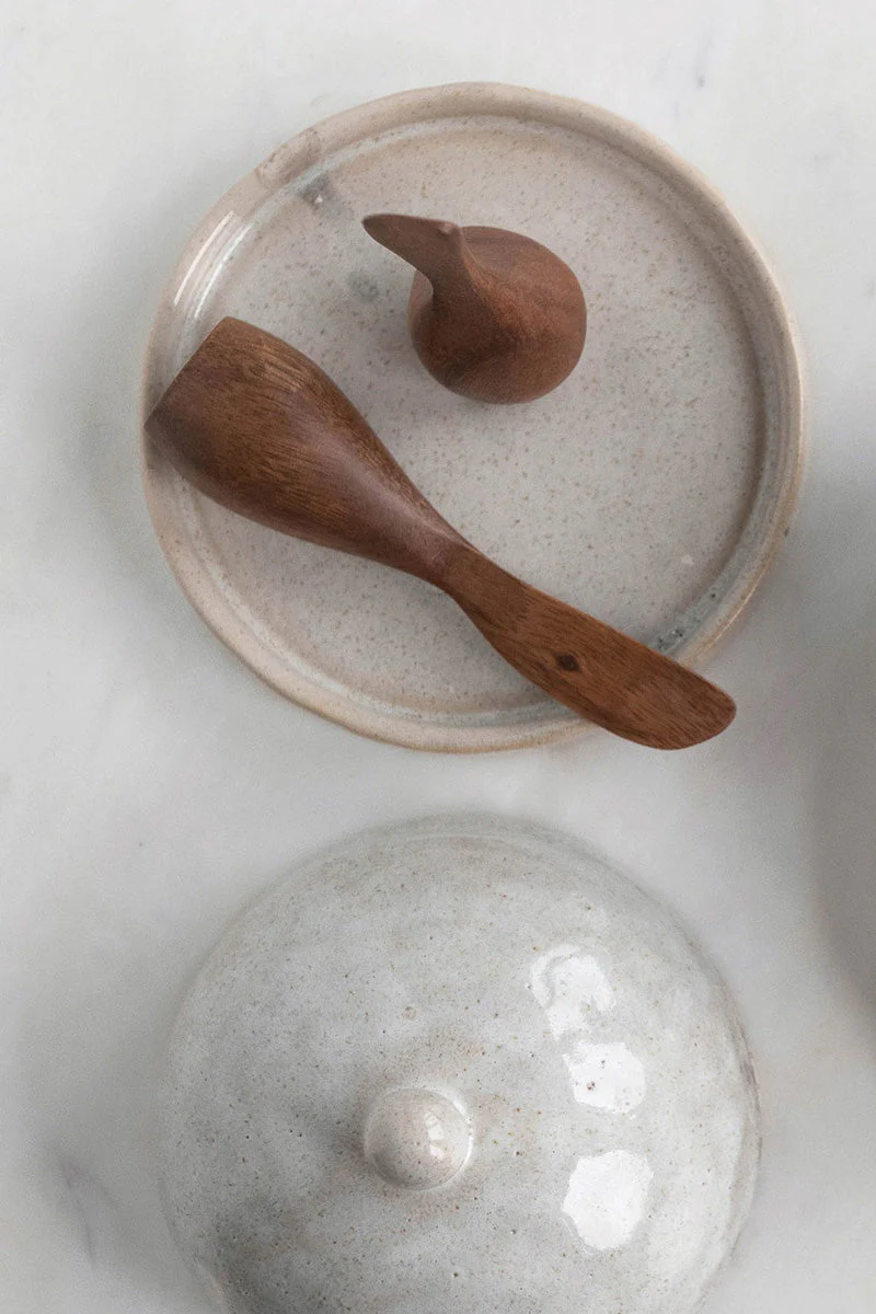 Creative Co-Op Hand-Carved Acacia Wood Standing Canape Knife Natural