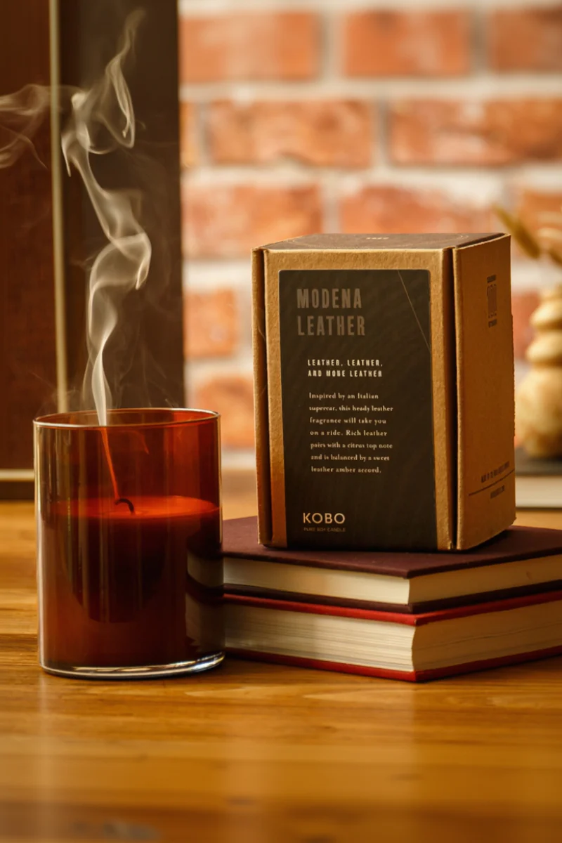 KOBO Modena Leather Woodblock Candle 15 oz