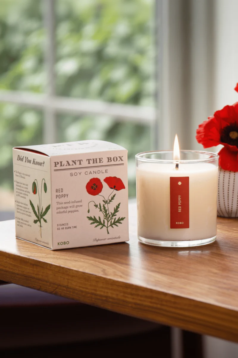 KOBO Red Poppy Plant the Box Candle 9 oz