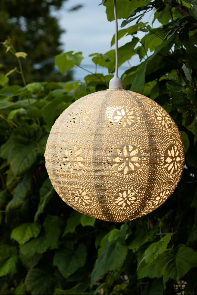 Soji Stella Nova Globe Boho Solar Lantern 18" Pearl - Image 4