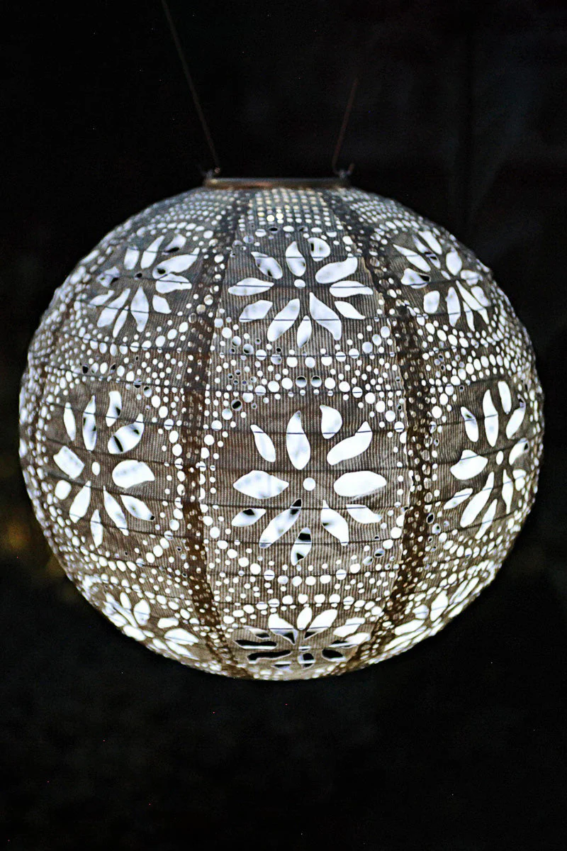 Soji Stella Globe Boho Solar Lantern 12" Pearl - Image 3