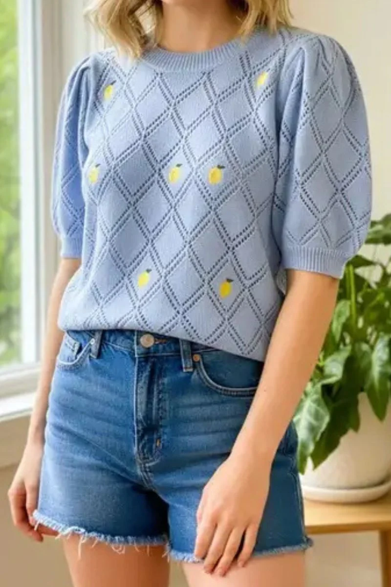 Lemon Embroidered Sweater Medium Chambray - Image 2