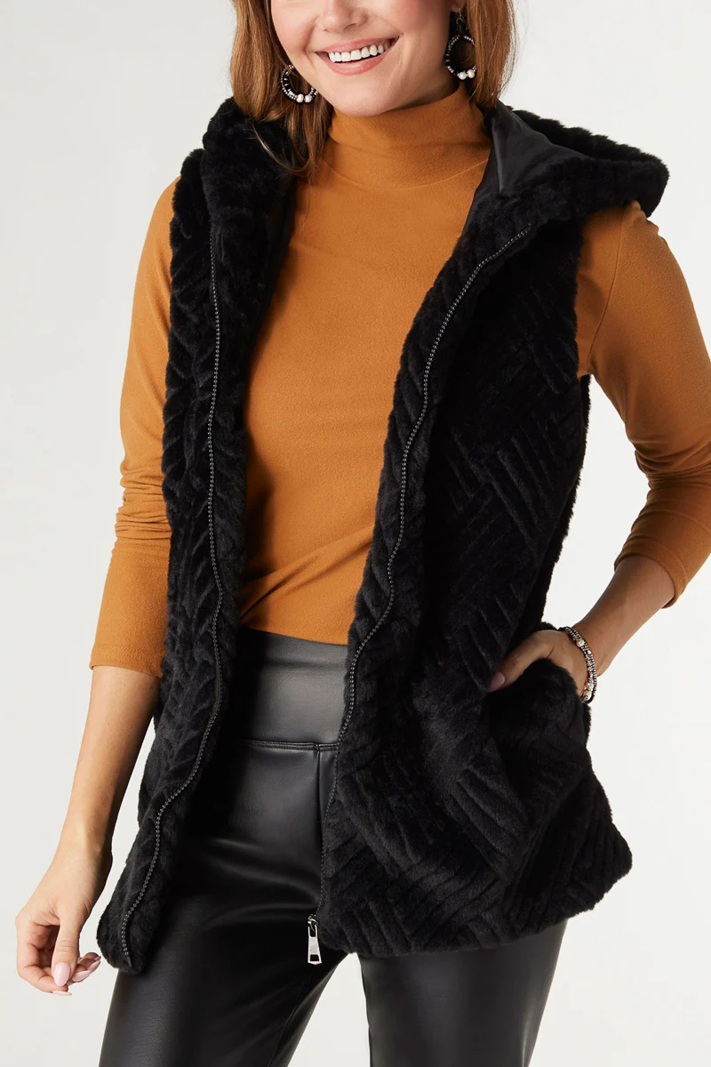 Lyric Faux Fur Hooded Vest XS Black - Image 2