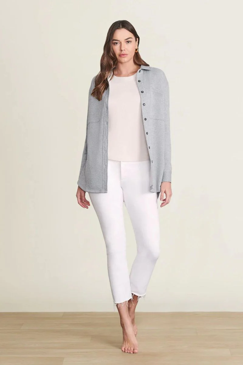 Barefoot Dreams Malibu Collection Unisex French Terry Shacket Gray - Image 5