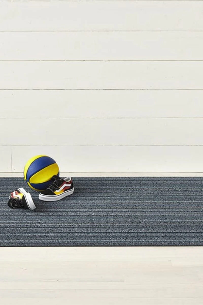 Chilewich Skinny Stripe Shag Doormat 18"x28" Blue
