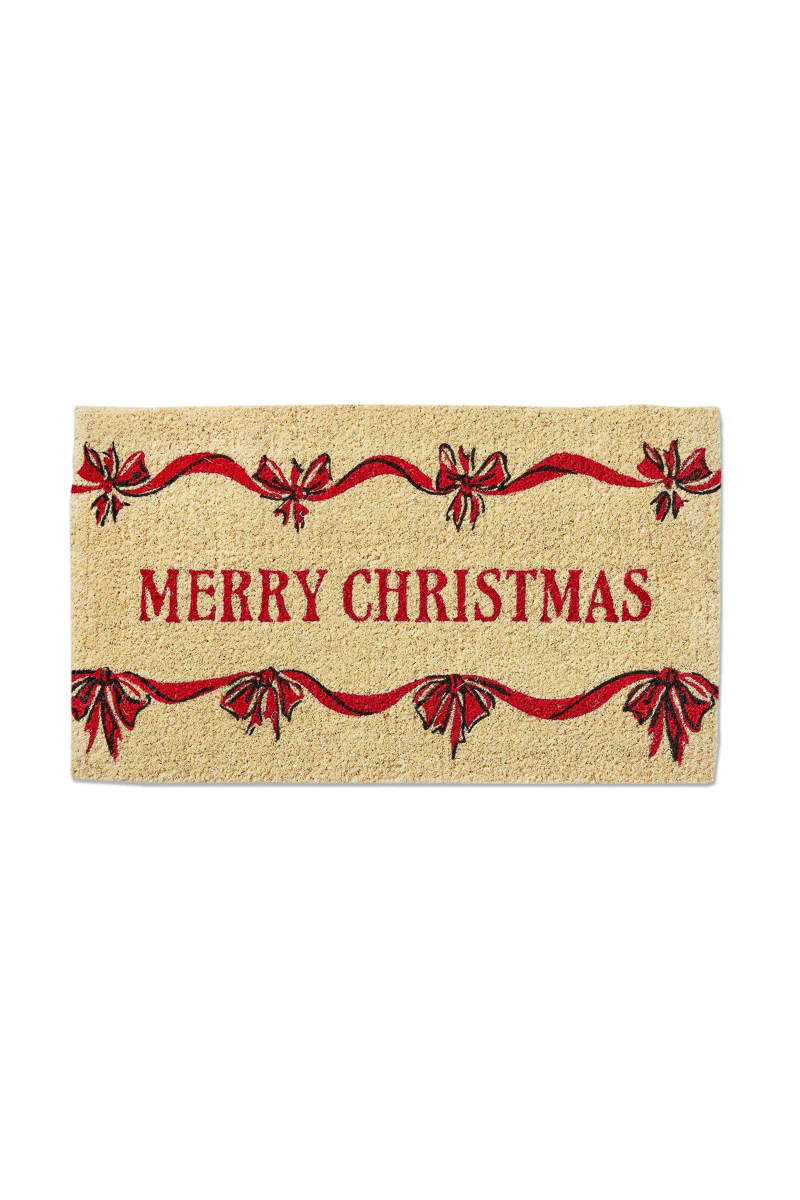 Merry Christmas Bows Coir Doormat 17"x30"